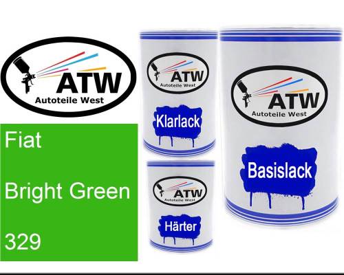 Fiat, Bright Green, 329: 500ml Lackdose + 500ml Klarlack + 250ml Härter - Set, von ATW Autoteile West.